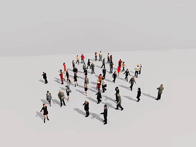 Diverse Group of People Walking and Interacting in Open Public Area 3d model