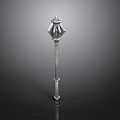 Medieval Metal Polearm Weapon With Ornate Decorative Head And Long Shaft