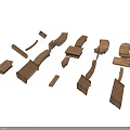 Scattered Brown Architectural Model Components With Bricks Arches And Columns