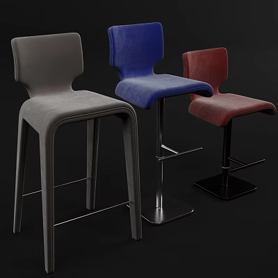 Modern Upholstered Bar Stools With Gray Blue Red Velvet Seats And Metal Frames 3d model