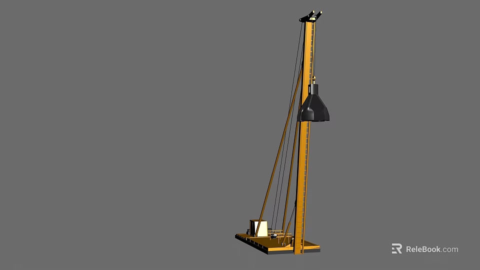Yellow Tower Shaped Industrial Equipment With Supporting Poles And Base Platform 3d model 