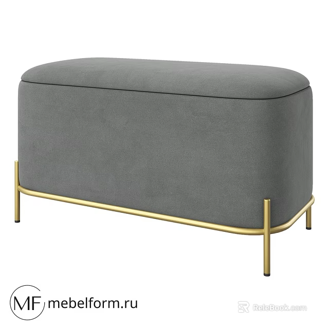 Modern Gray Upholstered Storage Bench With Gold Metal Legs Design 3d model 