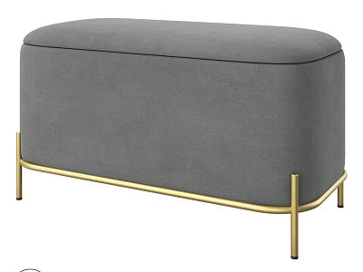 Modern Gray Upholstered Storage Bench With Gold Metal Legs Design 3d model