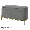 Modern Gray Upholstered Storage Bench With Gold Metal Legs Design