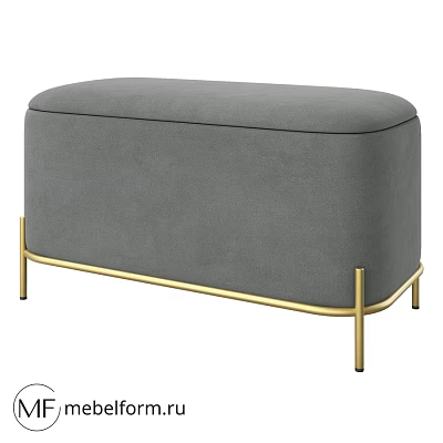 Modern Gray Upholstered Storage Bench With Gold Metal Legs Design 3d model