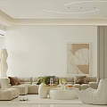 Modern Dining and Living Room Interior With White Cabinets Sofa TV Stand and Dining Chairs