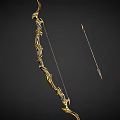Golden Black Ornate Bow And Arrow Weapon With Intricate Decorative Design For Collectible Use