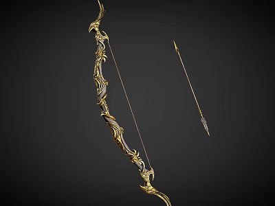 Golden Black Ornate Bow And Arrow Weapon With Intricate Decorative Design For Collectible Use 3d model