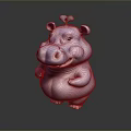 Smiling Cute Purple Cartoon Hippo 3D Model With Small Flower On Head