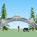 Tensile Membrane Carport Structure with Green Trees and Outdoor Setting 3d model