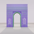 Purple Triumphal Arch with Green Archway and Decorative Statues on Light Purple Background