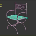 Leisure Chair With Metal Frame Grid Patterned Backrest Curved Armrests And Colorful Cushion