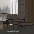 Brown Leather Lounge Chair With Ottoman And Floor Lamp In Modern Interior With Natural View