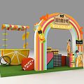 Vibrant Lili Orange Juice Stand With Rainbow Arch Product Display And Colorful Mats