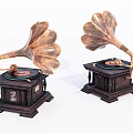 Vintage Phonograph Speakers With Wooden Base And Classic Horn Design For Home Decor