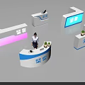 Illuminated Modern Exhibition Reception Desk with Curved L Shaped Design LED Lights and Potted Plants
