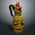 Decorative Golden Black Elephant Shaped Pitcher With Intricate Carved Patterns As Household Living Accessory