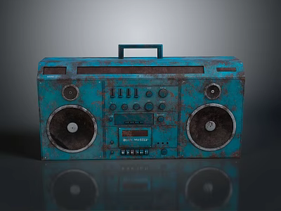 Vintage Blue Rusty Boombox With Handle Large Speakers And Control Panel 3d model