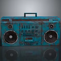 Vintage Blue Rusty Boombox With Handle Large Speakers And Control Panel