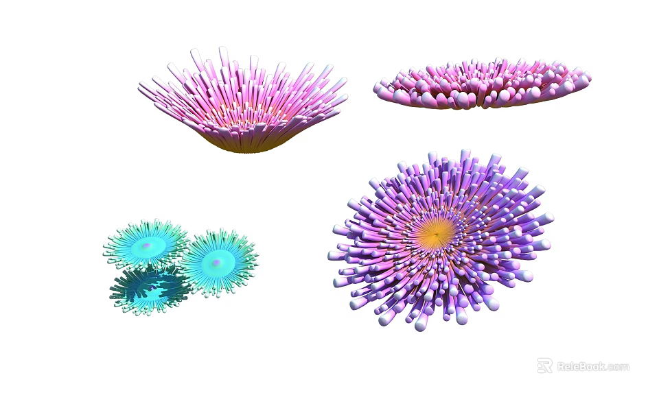 Vibrant Underwater Aquatic Plants With Pink Purple Blue Flower Like Structures 3d model 