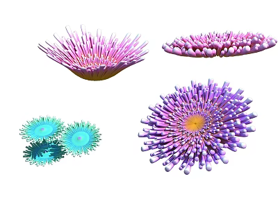 Vibrant Underwater Aquatic Plants With Pink Purple Blue Flower Like Structures 3d model