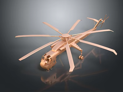 Detailed Golden Helicopter Model With Multiple Rotors Displayed On Dark Background 3d model
