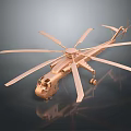 Detailed Golden Helicopter Model With Multiple Rotors Displayed On Dark Background