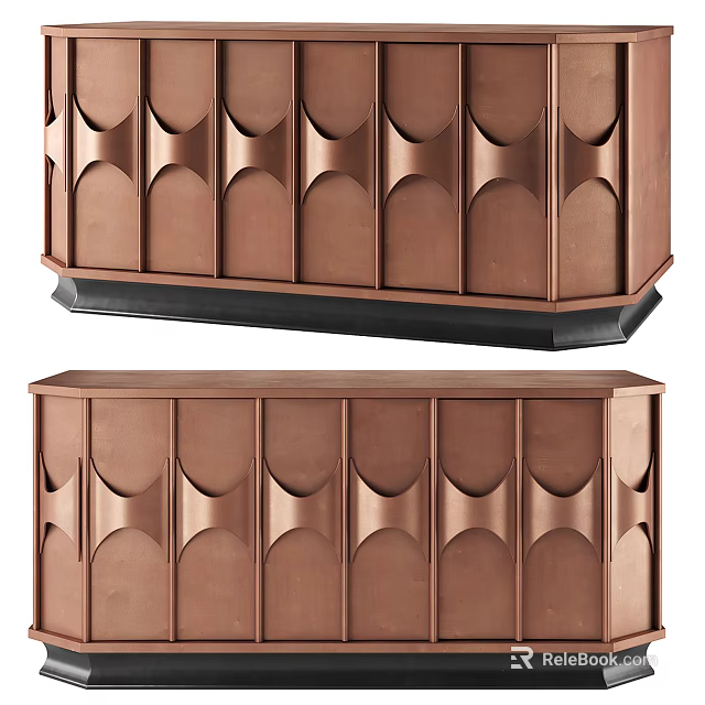 Modern TV Stand With Curved Panel Design Copper Finish And Sturdy Black Base 3d model 
