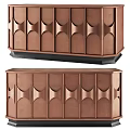 Modern TV Stand With Curved Panel Design Copper Finish And Sturdy Black Base
