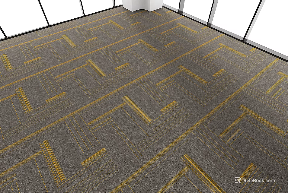 Gray Square Carpet With Yellow Geometric Patterns In Modern Space 3d model