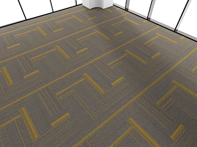 Gray Square Carpet With Yellow Geometric Patterns In Modern Space 3d model