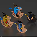 Colorful Character Figurine Decorative Ornament Set With Boat Shaped Wood Grain Base