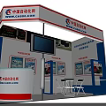 Modern Clothing Store Booth with Display Screens Tables Chairs and Exhibition Boards