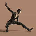 Game Movie Character In Black Leather Costume With Cat Ears Dynamic Action Stance