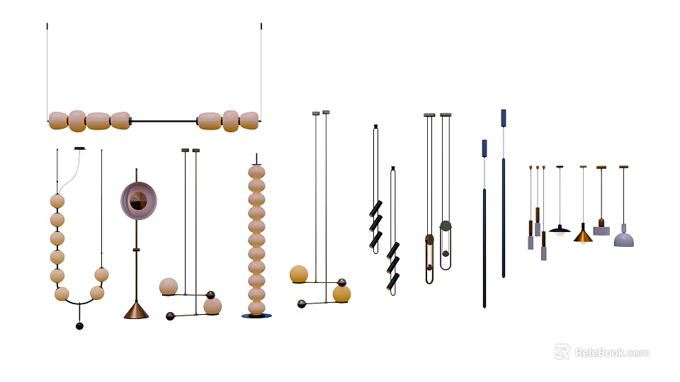 Various Modern Stylish Pendant Lights With Different Shapes For Home Interior Decor 3d model