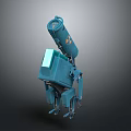 Blue Mechanical Robot Character Featuring Green Screen And Top Radioactive Symbol Component 3d model
