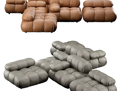 Modular Sectional Sofa Set With Brown And Gray Plush Soft Cushions 3d model
