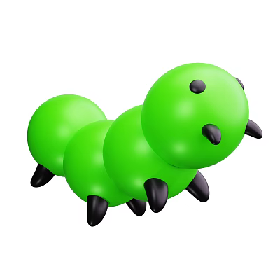 Green Reptile Caterpillar Toy with Multiple Round Body Segments Black Eyes and Legs 3d model
