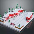 Coca Cola Trucks In Snowy Christmas Scene With Trees And Decorations