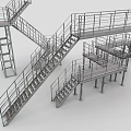 Industrial Metal Stairs with Multiple Connected Platforms Railings and Steel Structure