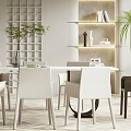 Modern Restaurant Interior With Dining Table Chairs And Green Plants 3d model