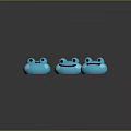 Three Blue Smiling Reptiles In Pink Water With Circular Patterns And Ripples