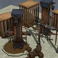 Wooden Crates And Metal Structures For Garden Decor With Stacked Blocks