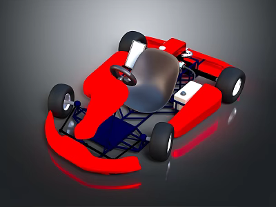 Red Go Kart Featuring Black Wheels Metal Frame And Racing Seat Design 3d model