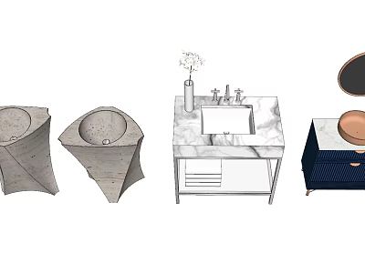 Various Modern Washbasin Designs With Stone Countertop And Decorative Accessories 3d model