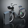 Gray City Bicycle With Front Basket Parking Stand And Green Logo