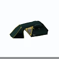 Green Play Equipment Tent With Yellow Trim Open Door And Mesh Window