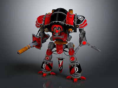 Red And Black Robot Character With Mechanical Armor Weapon Appendages And 3D Model Design 3d model