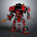 Red And Black Robot Character With Mechanical Armor Weapon Appendages And 3D Model Design 3d model