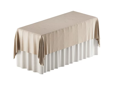 Elegant Reception Desk With Beige Tablecloth And White Pleated Skirt 3d model